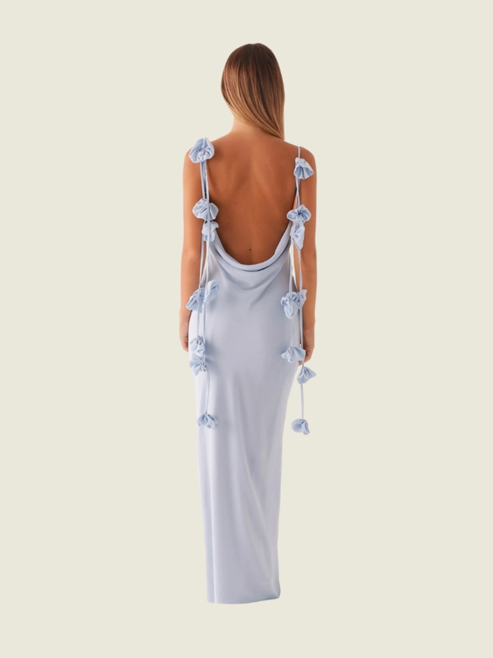 NWT Peppermayo Pastel Blue Maxi Dress with Rosette Straps